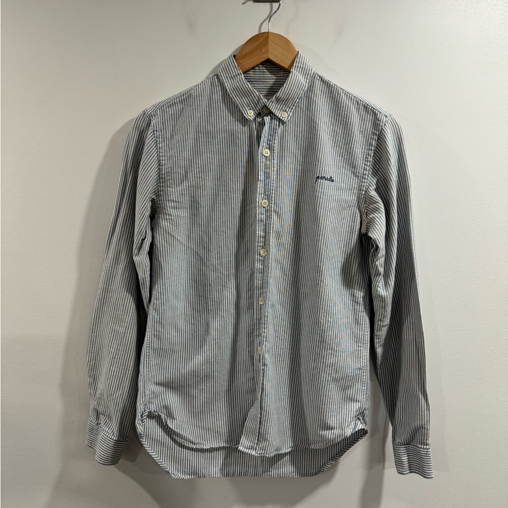 MAISON LABICHE Paris Women’s Blue Striped Button Down Shirt Size Small